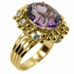 14K Yellow Gold Amathist & Diamonds