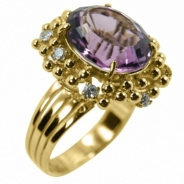 14K Yellow Gold Amathist & Diamonds